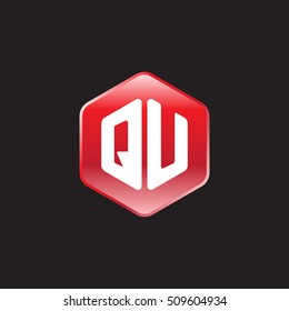 Initial letters QU rounded hexagon shape red modern logo