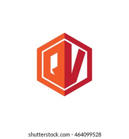 Initial letters QV hexagon shape logo red orange