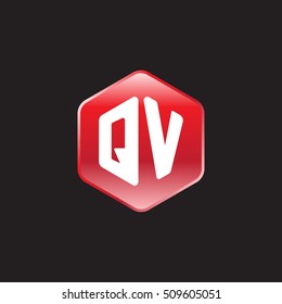 Initial letters QV rounded hexagon shape red modern logo