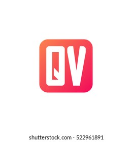 Initial letters QV rounded square shape red orange simple logo