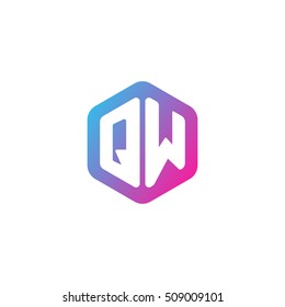 Initial letters QW rounded hexagon shape blue pink purple simple modern logo