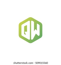 Initial letters QW rounded hexagon shape green simple modern logo