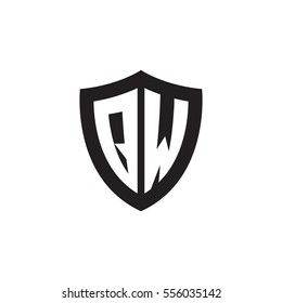 Initial letters QW shield shape black monogram logo