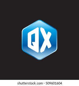 Initial letters QX rounded hexagon shape blue modern logo