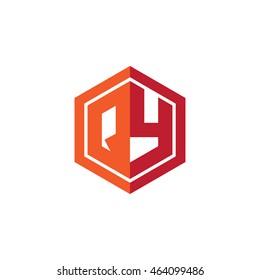 Initial letters QY hexagon shape logo red orange