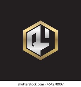 Initial letters QY negative space hexagon shape logo silver gold