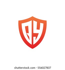 Initial letters QY shield shape red simple logo