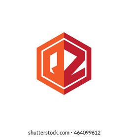 Initial letters QZ hexagon shape logo red orange