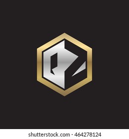 Initial letters QZ negative space hexagon shape logo silver gold