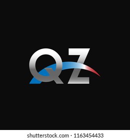 Initial letters QZ overlapping movement swoosh logo, metal silver blue red color on black background