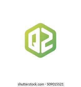 Initial letters QZ rounded hexagon shape green simple modern logo