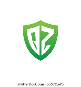 Initial letters QZ shield shape green simple logo