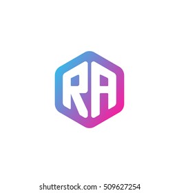 Initial letters RA rounded hexagon shape blue pink purple simple modern logo