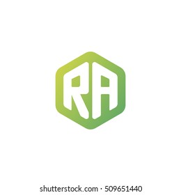 Initial letters RA rounded hexagon shape green simple modern logo