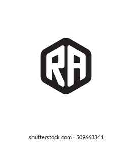 Initial letters RA rounded hexagon shape monogram black simple modern logo