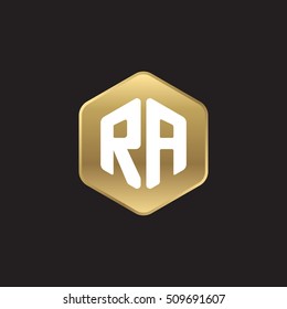 Initial letters RA rounded hexagon shape gold modern logo