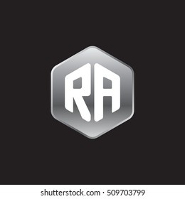 Initial letters RA rounded hexagon shape silver modern logo