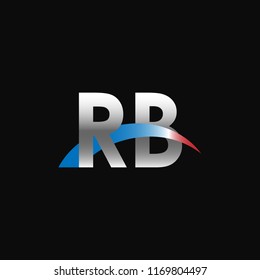 Initial letters RB overlapping movement swoosh logo, metal silver blue red color on black background