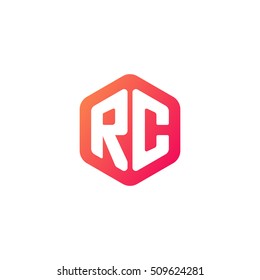Initial letters RC rounded hexagon shape red orange simple modern logo