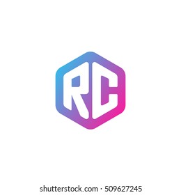 Initial letters RC rounded hexagon shape blue pink purple simple modern logo