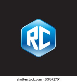 Initial letters RC rounded hexagon shape blue modern logo