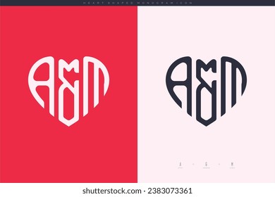 initial AM letters with red heart and love logo flat icon monogram concept