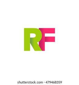 Initial letters RF overlapping fold logo green magenta