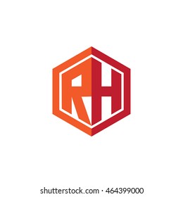 Initial letters RH hexagon shape logo red orange