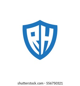 Initial letters RH shield shape blue simple logo