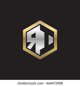 Initial letters RI negative space hexagon shape logo silver gold