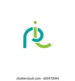 Initial letters ri, round overlapping chain shape lowercase logo modern design modern green