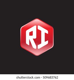 Initial letters RI rounded hexagon shape red modern logo