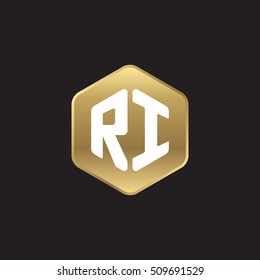 Initial letters RI rounded hexagon shape gold modern logo