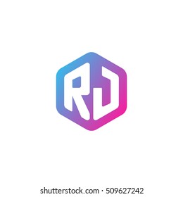 Initial letters RJ rounded hexagon shape blue pink purple simple modern logo