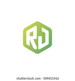 Initial letters RJ rounded hexagon shape green simple modern logo