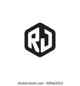 Initial letters RJ rounded hexagon shape monogram black simple modern logo