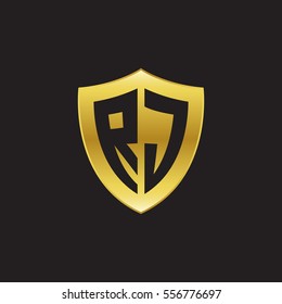 Initial letters RJ shield shape gold logo