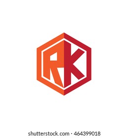 Initial letters RK hexagon shape logo red orange
