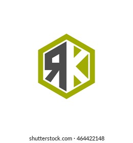 Initial letters RK negative space hexagon shape logo green black gray