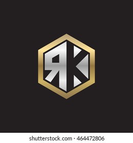 Initial letters RK negative space hexagon shape logo silver gold