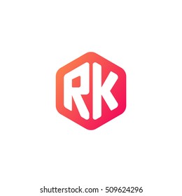 Initial letters RK rounded hexagon shape red orange simple modern logo
