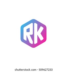 Initial letters RK rounded hexagon shape blue pink purple simple modern logo