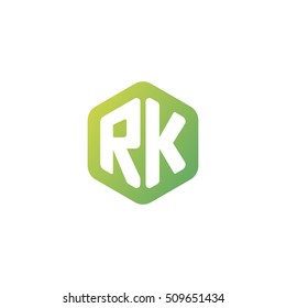 Initial letters RK rounded hexagon shape green simple modern logo