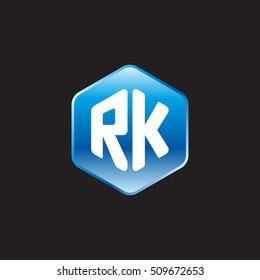 Initial letters RK rounded hexagon shape blue modern logo