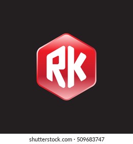 Initial letters RK rounded hexagon shape red modern logo
