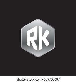 Initial letters RK rounded hexagon shape silver modern logo