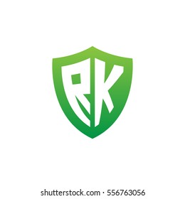 Initial letters RK shield shape green simple logo