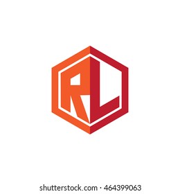 Initial letters RL hexagon shape logo red orange