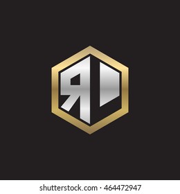 Initial letters RL negative space hexagon shape logo silver gold