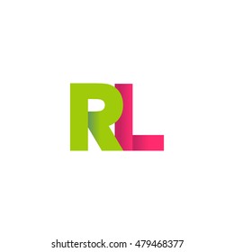 Initial letters RL overlapping fold logo green magenta